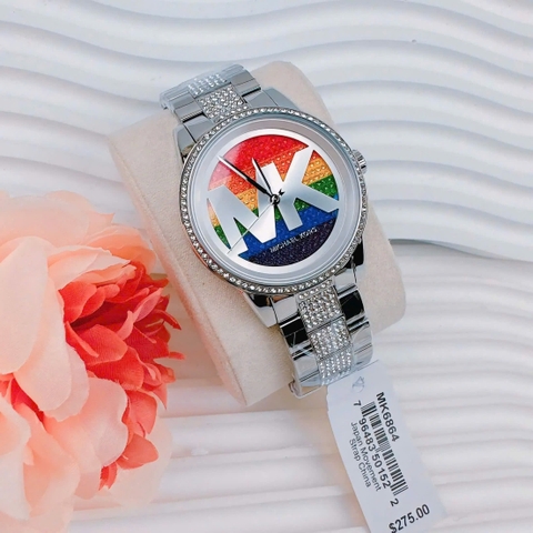 Michael Kors Ritz |Unisex |Rainbow |Đính Đá |Dây Kim Loại Silver |Máy Pin (Quartz) |Size 41mm