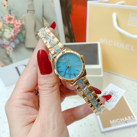 Michael Kors Runway Mercer |Nữ Giới |Mặt Xanh |Dây Kim Loại |Máy Pin |Size Nhỏ 28mm