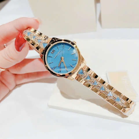 Michael Kors Runway Mercer |Nữ Giới |Mặt Xanh |Dây Kim Loại |Máy Pin |Size Nhỏ 28mm