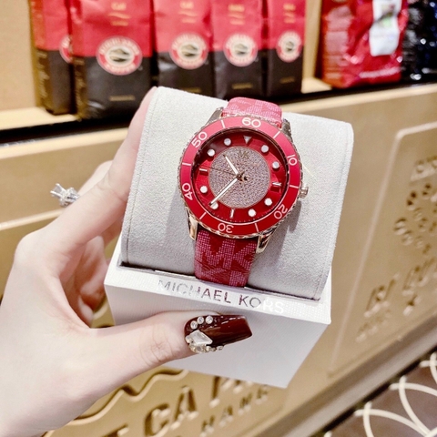 Michael Kors Runway |Nữ Giới |Mặt Tròn |Dây Da Đỏ MK |Máy Pin (Máy Quartz) |Size Lớn 40mm