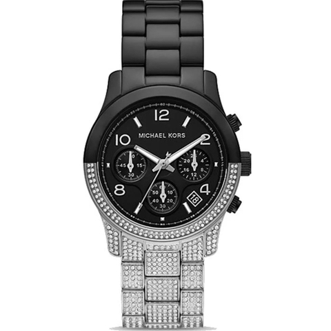 Michael Kors Runway Pave |Unisex |Đính Đá |Dây Kim Loại Đen |Máy Pin (Quartz) |Size Lớn 38mm