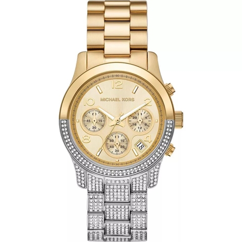 Michael Kors Runway Pave |Unisex |Đính Đá |Dây Kim Loại Vàng Gold |Máy Pin |Size Lớn 38mm
