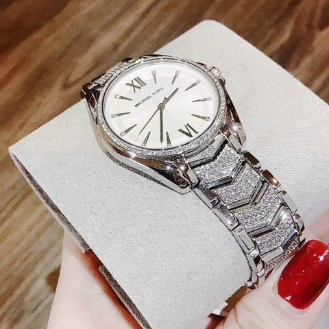 Michael Kors Whitney |Nữ Giới |Trắng Silver |Đính Đá |Dây Kim Loại |Máy Pin |Size Lớn 38mm