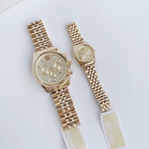 Michael Kors Lexington |Cặp Đôi |Mặt Full Đá |Dây Kim Loại Vàng Gold |Máy Pin (Quartz) |Size 44x22mm