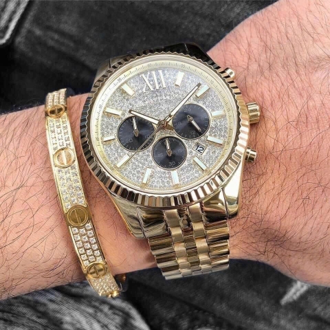 Michael Kors Lexington |Nam Giới |Mặt Full Đá |Vàng Gold |Dây Kim Loại |Máy Pin (Quartz) |Size 44mm