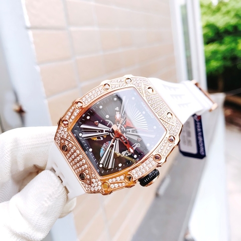 Hanboro Quạt Cổ Trang |Nam Giới |Mặt Oval |Rose Gold |Máy Cơ (Automatic) |Size Lớn 43x50mm