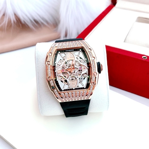 Hanboro HOT 2023 |Nam Giới |Mặt Oval |Đá Rose Gold |Máy Cơ (Automatic) |Size 40x50mm