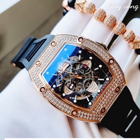 Hanboro Mặt Oval |Rose Gold |Nam Giới |Dây Cao Su |Máy Cơ (Automatic) |Size 40x50mm