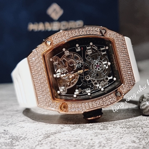 Hanboro Dây Silicone |Rose Gold |Nam Giới |Mặt Oval |Máy Cơ (Automatic) |Size 40x48mm