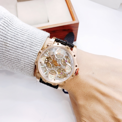 Hanboro Mặt Cỏ 4 Lá |Nam Giới |Dây Da |Full Rose Gold |Máy Cơ (Automatic) |Size 43mm