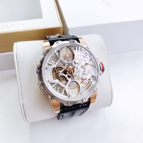 Hanboro Mặt Cỏ 4 Lá |Nam Giới |Dây Da |Demi Rose Gold |Máy Cơ (Automatic) |Size 43mm