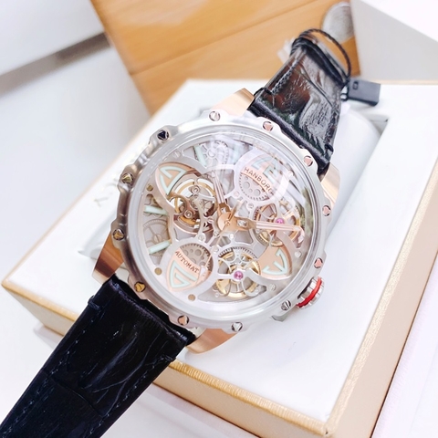 Hanboro Mặt Cỏ 4 Lá |Nam Giới |Dây Da |Demi Rose Gold |Máy Cơ (Automatic) |Size 43mm