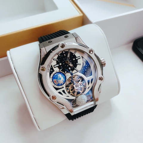 Hanboro Mặt Tourbillon |Silver |Nam Giới |Dây Cao Su |Máy Lộ Cơ (Automatic) |Size 42x52mm