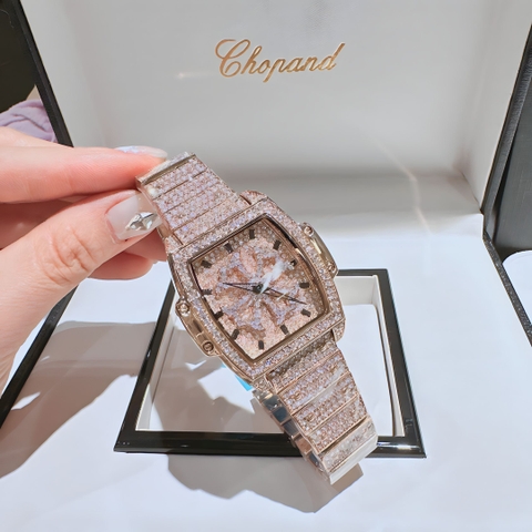 Chopard Mặt Xoay |Nữ Giới |Full Đá Rose Gold |Mặt Chữ Nhật |Máy Pin (Quartz) |Size 34x38mm