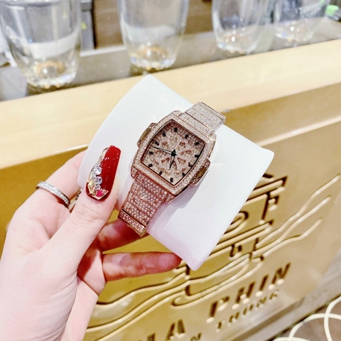 Chopard Mặt Xoay |Nữ Giới |Full Đá Rose Gold |Mặt Chữ Nhật |Máy Pin (Quartz) |Size 34x38mm