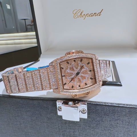 Chopard Mặt Xoay |Nữ Giới |Full Đá Rose Gold |Mặt Chữ Nhật |Máy Pin (Quartz) |Size 34x38mm