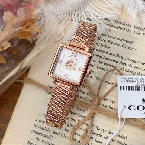 Coach Cass Hoa Trà |Nữ Giới |Mặt Vuông Full Rose Gold |Máy Pin (Quartz) |Size Nhỏ 22mm