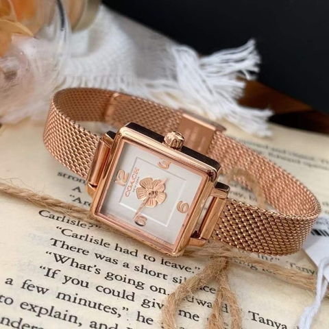 Coach Cass Hoa Trà |Nữ Giới |Mặt Vuông Full Rose Gold |Máy Pin (Quartz) |Size 22mm