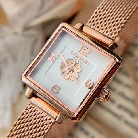Coach Cass Hoa Trà |Nữ Giới |Mặt Vuông Full Rose Gold |Máy Pin (Quartz) |Size Nhỏ 22mm
