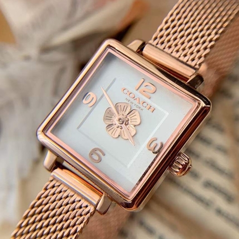 Coach Cass Hoa Trà |Nữ Giới |Mặt Vuông Full Rose Gold |Máy Pin (Quartz) |Size 22mm