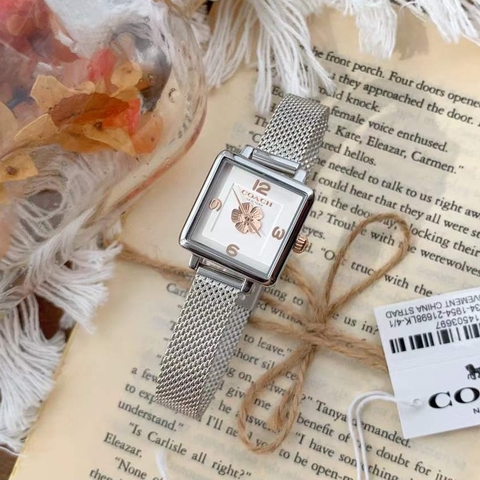 Coach Cass Hoa Trà |Nữ Giới |Mặt Vuông Trắng Silver |Máy Pin (Quartz) |Size Nhỏ 22mm