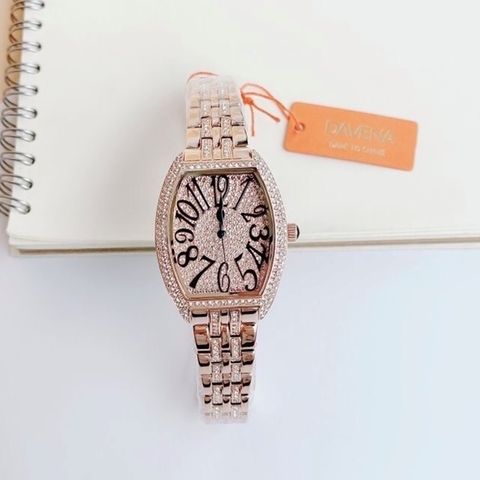 Davena Mặt Oval |Nữ Giới |Mặt Đính Full Đá Rose Gold |Máy Pin (Quartz) |Size 32x36mm