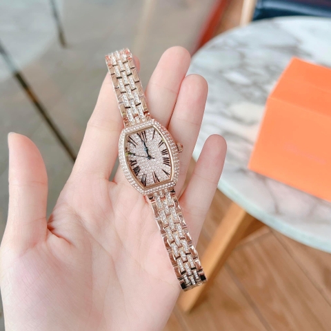 Davena Số La Mã |Nữ Giới |Full Đá Rose Gold |Dây Kim Loại |Máy Pin (Quartz) |Size Nhỏ 30x32mm