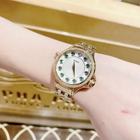 Fendi Crazy Carats Diamond |Nữ Giới |Xanh Lá |Dây Kim Loại Vàng Gold |Máy Pin (Quartz) |Size 33mm
