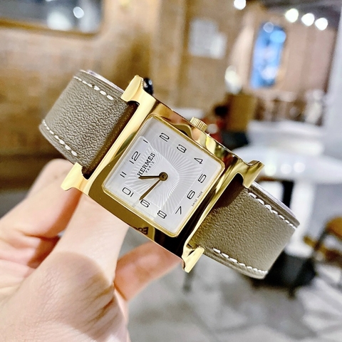 Hermes Heure H Vàng Gold |Nữ Giới |Mặt Vuông |Dây Da |Máy Pin (Quartz) |Size 26x32mm