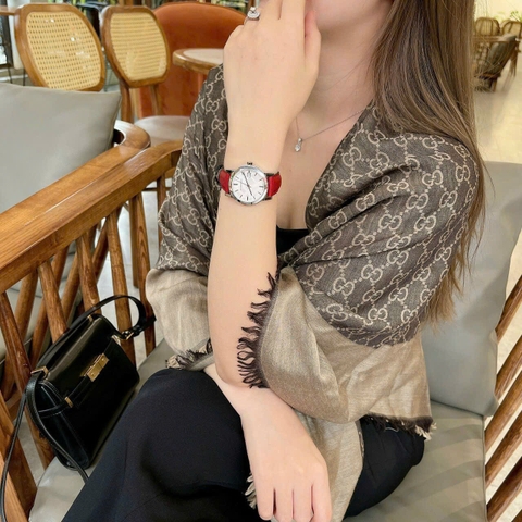 Burberry The City |Nữ Giới |Trắng Silver |Dây Da Đỏ |Máy Pin (Quartz) |Size 34mm