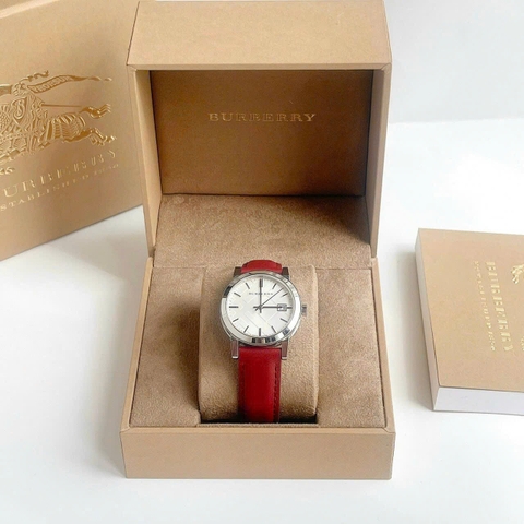 Burberry The City |Nữ Giới |Trắng Silver |Dây Da Đỏ |Máy Pin (Quartz) |Size 34mm