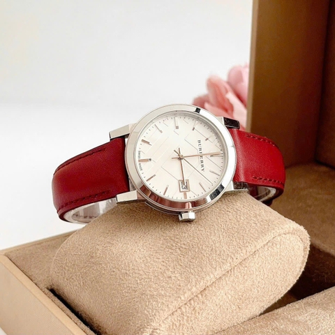 Burberry The City |Nữ Giới |Trắng Silver |Dây Da Đỏ |Máy Pin (Quartz) |Size 34mm