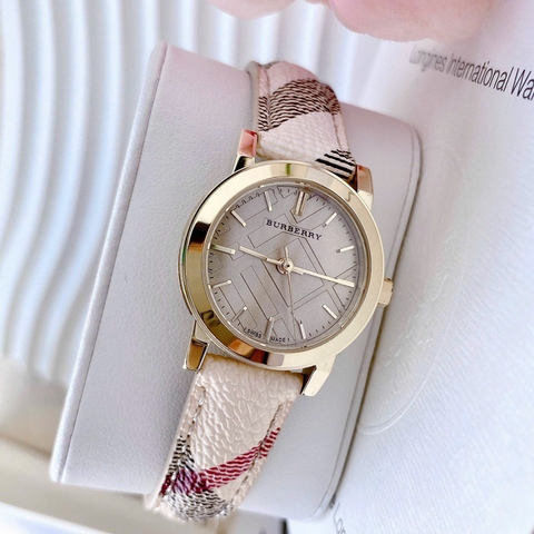 Burberry The City |Nữ Giới |Vàng Gold |Dây Da Sọc |Máy Pin (Quartz) |Size 26mm