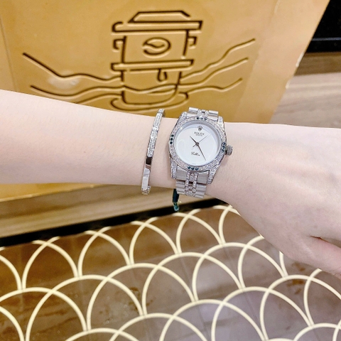 Rolex Cellini |Nữ Giới |Mặt Tròn Trắng |Đính Đá |Dây Kim Loại Silver |Máy Pin (Máy Quartz) |Size 34mm