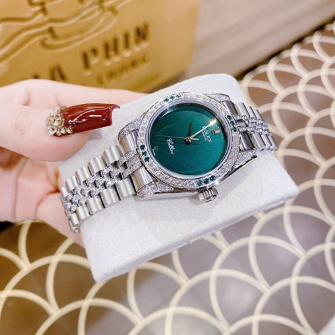 Rolex Cellini |Nữ Giới |Mặt Tròn Xanh Lá |Đính Đá |Dây Kim Loại |Máy Pin (Máy Quartz) |Size 34mm