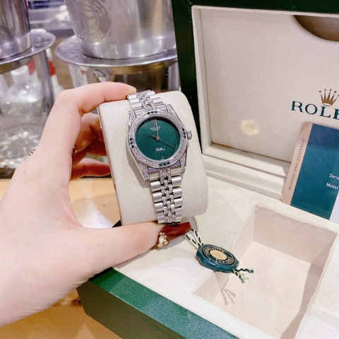 Rolex Cellini |Nữ Giới |Mặt Tròn Xanh Lá |Đính Đá |Dây Kim Loại |Máy Pin (Máy Quartz) |Size 34mm