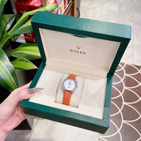 Rolex Cellini |Nữ Giới |Mặt Vuông |Đính Đá |Dây Da Cam |Máy Pin (Máy Quartz) |Size 33mm