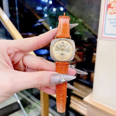 Rolex Cellini |Nữ Giới |Mặt Vuông |Vàng Gold |Dây Da Cam |Máy Pin (Máy Quartz) |Size 33mm