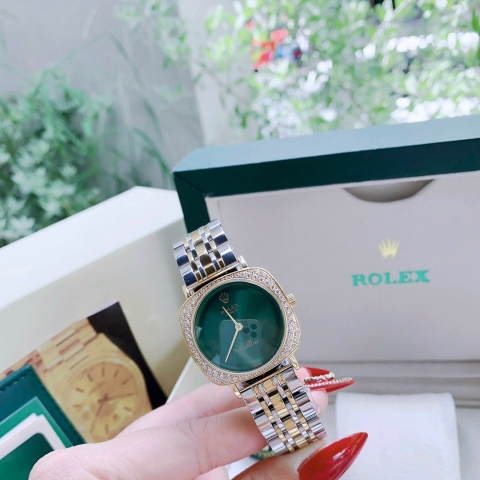 Rolex Cellini |Nữ Giới |Mặt Vuông |Xanh Lá |Dây Kim Loại Demi Vàng |Máy Pin (Máy Quartz) |Size 33mm