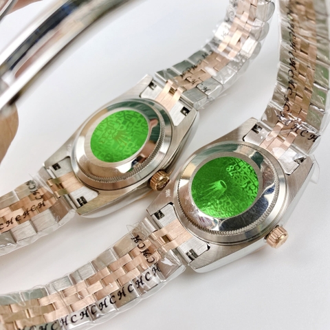 Rolex Đính Đá |Cặp Đôi |Mặt Hồng |Dây Kim Loại Demi Rose |Máy Pin (Máy Quartz) |Size 36x31mm