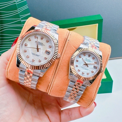 Rolex Niềng Khía |Cặp Đôi |Mặt Trắng |Dây Kim Loại Demi Rose Gold |Máy Pin (Máy Quartz) |Size 41x31mm