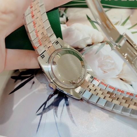 Rolex Đính Đá |Nữ Giới |Mặt Hồng Trà |Dây Kim Loại Demi Rose |Máy Cơ (Automatic) |Size 36mm