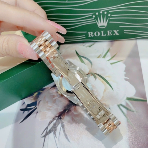 Rolex Đính Đá |Nữ Giới |Mặt Trắng |Dây Kim Loại Demi Rose |Máy Cơ (Automatic) |Size 36mm