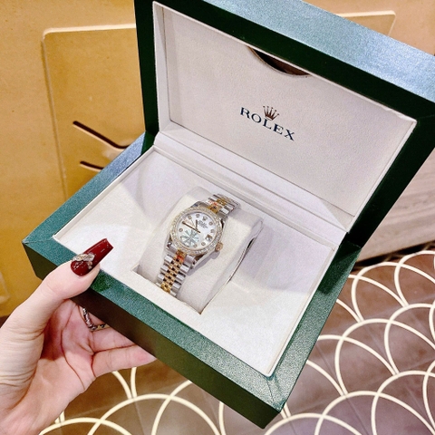 Rolex Date Just |Nữ Giới |Mặt Trắng |Đính Đá |Dây Kim Loại Demi Vàng |Máy Pin (Máy Quartz) |Size 31mm