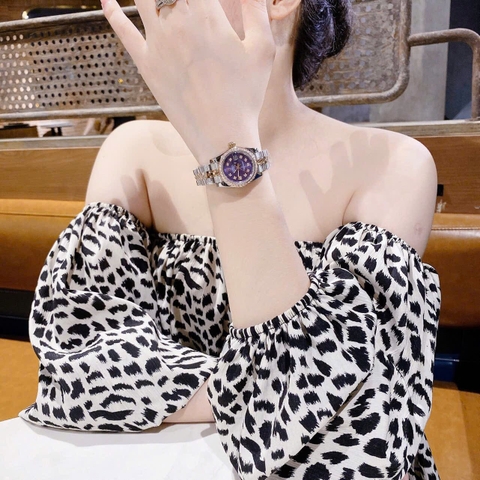 Rolex Date Just |Nữ Giới |Mặt Tím |Đính Đá |Dây Kim Loại Demi |Máy Pin (Máy Quartz) |Size 28mm