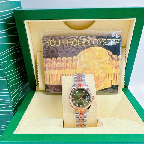 Rolex Niềng Khía |Nữ Giới |Xanh Lá |Dây Kim Loại Demi Rose |Máy Pin (Máy Quartz) |Size 31mm