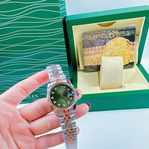 Rolex Niềng Khía |Nữ Giới |Xanh Lá |Dây Kim Loại Demi Rose |Máy Pin (Máy Quartz) |Size 31mm