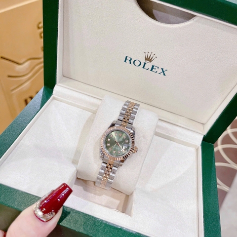 Rolex Date Just |Nữ Giới |Mặt Xanh Rêu |Niềng Khía |Dây Kim Loại Demi |Máy Pin (Máy Quartz) |Size 28mm