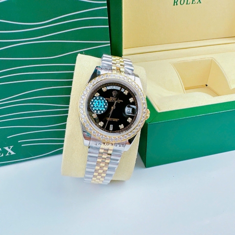 Rolex 2 Lịch |Nam Giới |Mặt Đen |Đính Đá |Dây Kim Loại Demi Vàng |Máy Cơ (Automatic) |Size 41mm