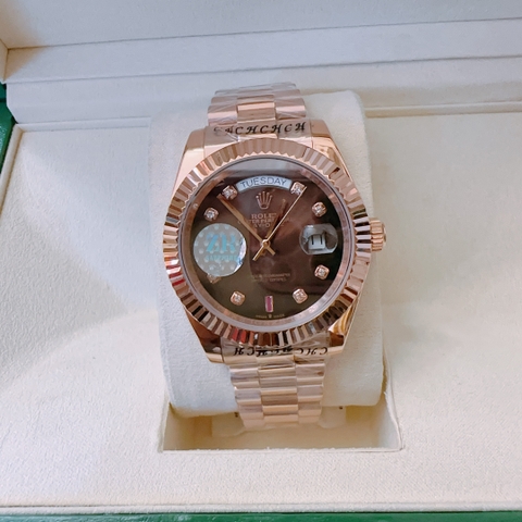 Rolex 2 Lịch |Nam Giới |Mặt Nâu |Niềng Khía |Dây Kim Loại Rose Gold |Máy Cơ (Automatic) |Size 41mm